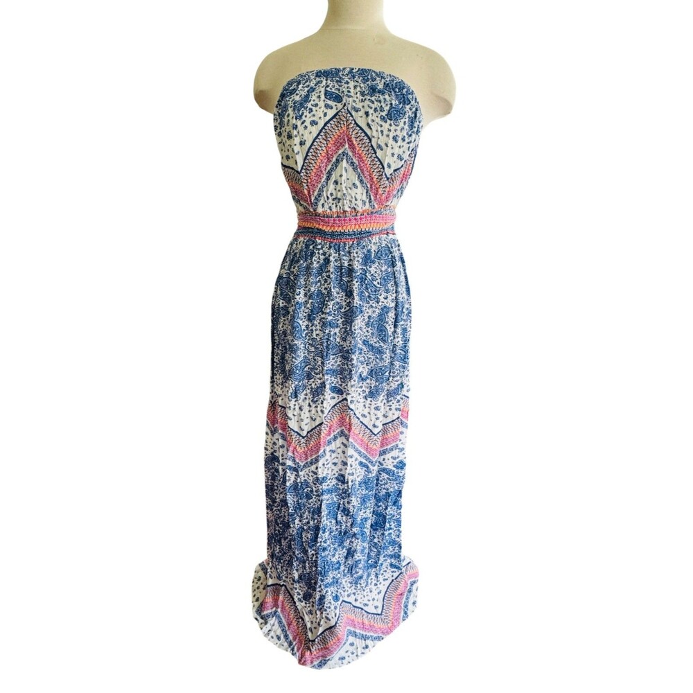 Green Dragon Wm L Paisley Scarf Bandeau Maxi Dress With Smocking Waistline